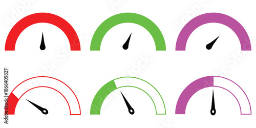 Colorful Dashboard and Speedometer Icons – Performance, Tachometer, and Rating Vector Set
