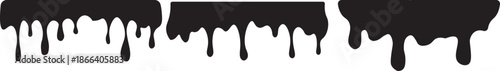 Dripping Paint and Liquid Flow – Ink, Chocolate, Oil, and Molten Drops. Paint flows. Current paint, stains. Current drops. Stylized graphics with dripping black paint in black on transparent backgroun