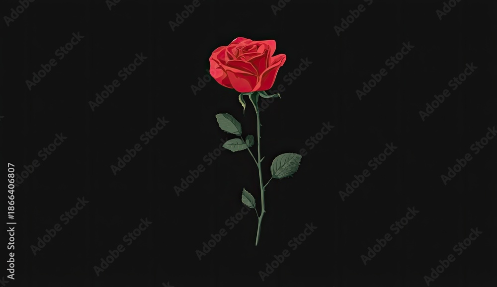 Obraz premium Vibrant digital illustration of a single red rose, gold outlined, against black background