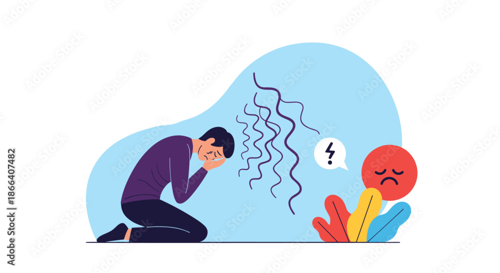 Obraz premium Desperate man on his knees crying with overwhelming sadness, a concept for mental breakdown, depression, and psychological stress.