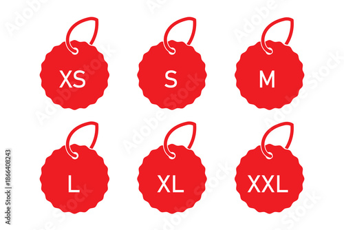 T-shirt size icon set. Clothing size label or tag. Isolated tag sign symbol. Vector illustration in eps 10.