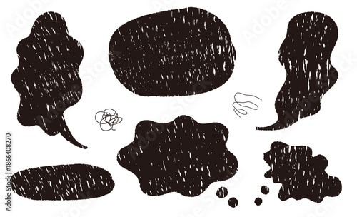 悩みや不満、怒り、悲しみを表現する吹き出しセット。モヤモヤした感情を表すフレーム。