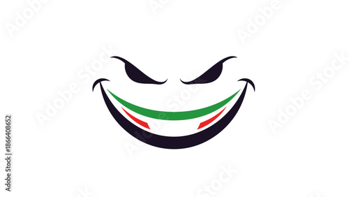 Sinister Smile A stylized face with menacing eyes and a colorful grin.