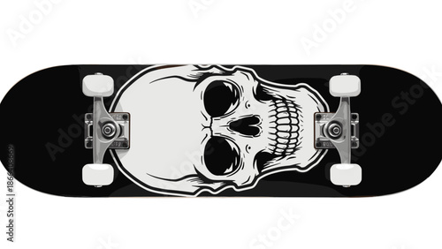 Skateboard featuring a skull design perfect for skateboarding enthusiasts.