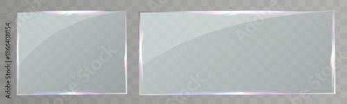 Transparent glass frame with subtle light reflections forming a clean abstract border.
