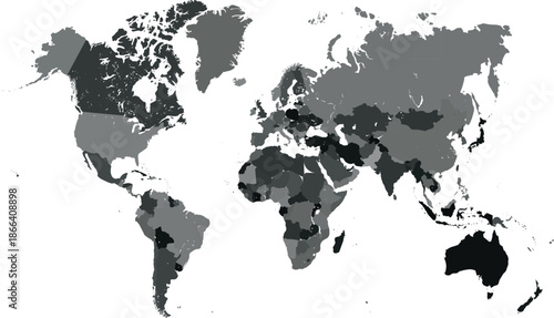 World map with countries in grayscale