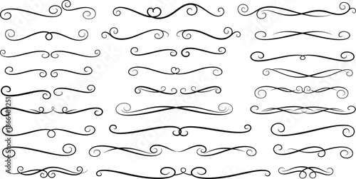 Elegant Decorative Divider Lines Collection with Vintage Swirl Flourishes Black Outline Vector