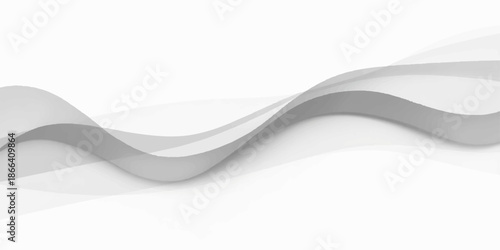 Gray wavy ribbon or wave form on white background with shadows