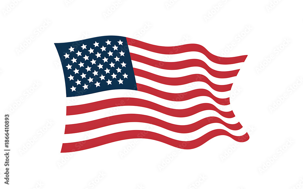 Fototapeta premium Waving American flag with stars and stripes isolated on transparent background transparent background