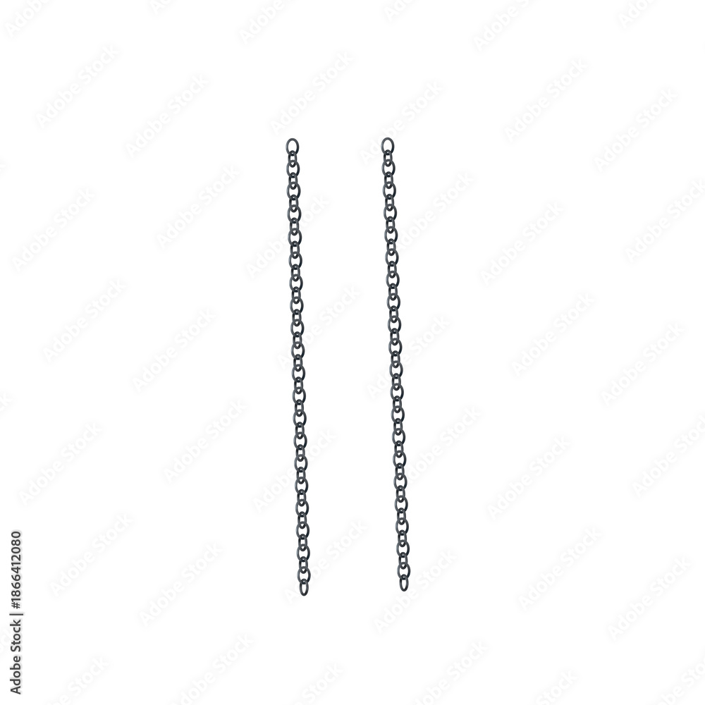 Fototapeta premium Two vertical parallel hanging metal chains isolated