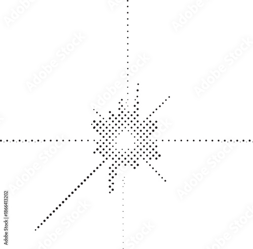 Halftone burst effect with dotted lines radiating outward