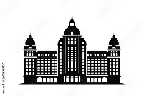 A luxury hotel building silhouette vector art illustration