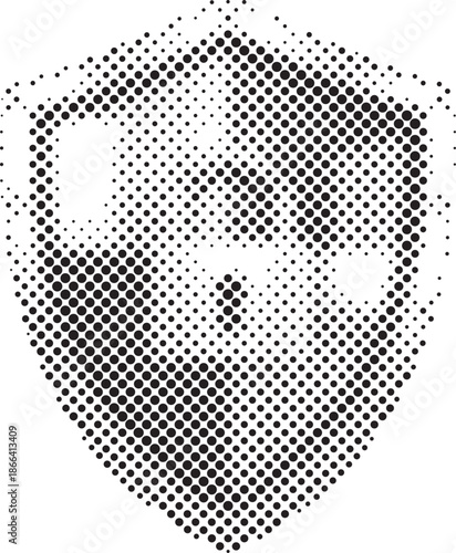 halftone monkey face made of small black dots on white background