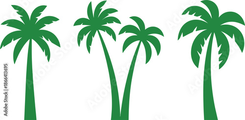 Tropical palm tree green silhouettes set for summer vacation and beach travel concept vector illustration