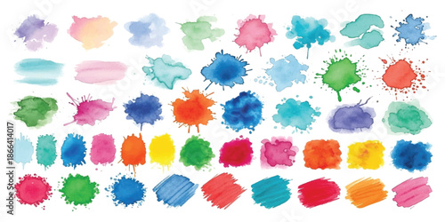 A colorful collection of watercolor splashes and paint strokes for artistic designs