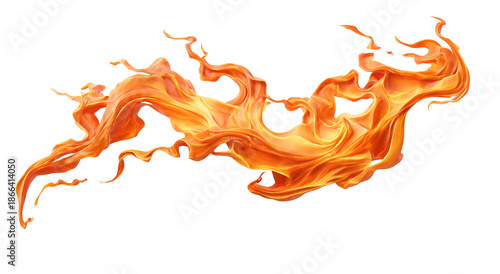 A realistic, glowing, orange and yellow flame with a black background, elongated