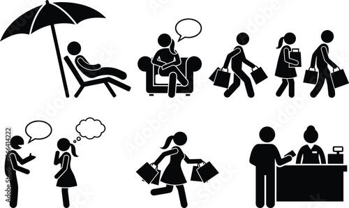 People engaging in various daily activities and communication