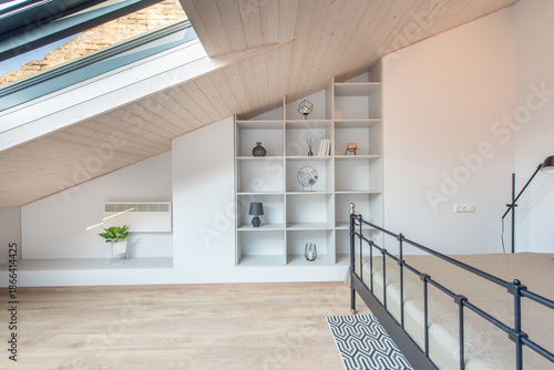 Wallpaper Mural Modern Attic Bedroom With Loft Windows and Minimalist Interior Design Torontodigital.ca