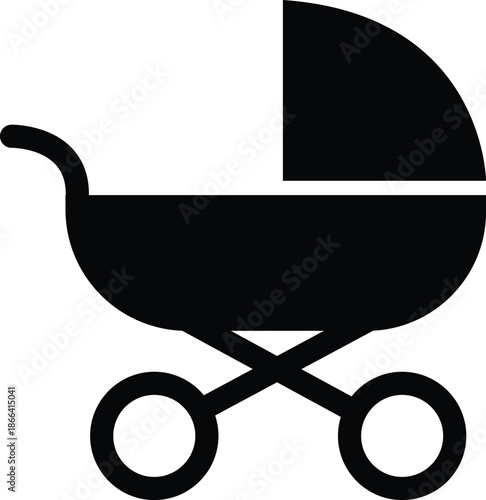 Black Silhouette Icon of a Baby Stroller carriage pram