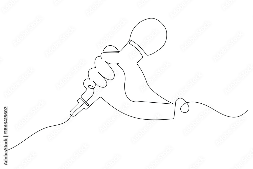 Obraz premium Singing mic one line drawing with isolated on a white background