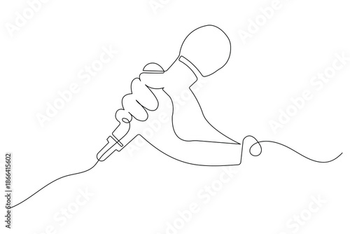 Singing mic one line drawing with isolated on a white background