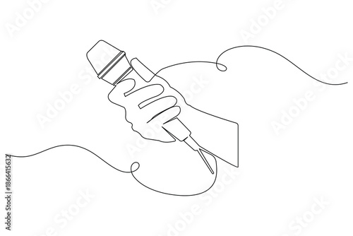Singing mic one line drawing with isolated on a white background