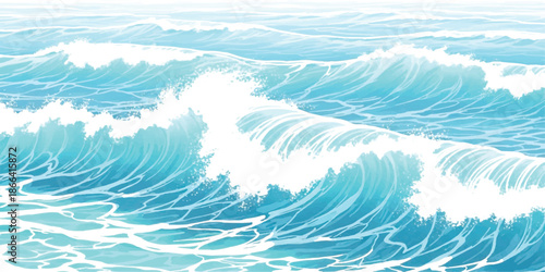 A vibrant and dynamic illustration of beautiful turquoise ocean waves in motion