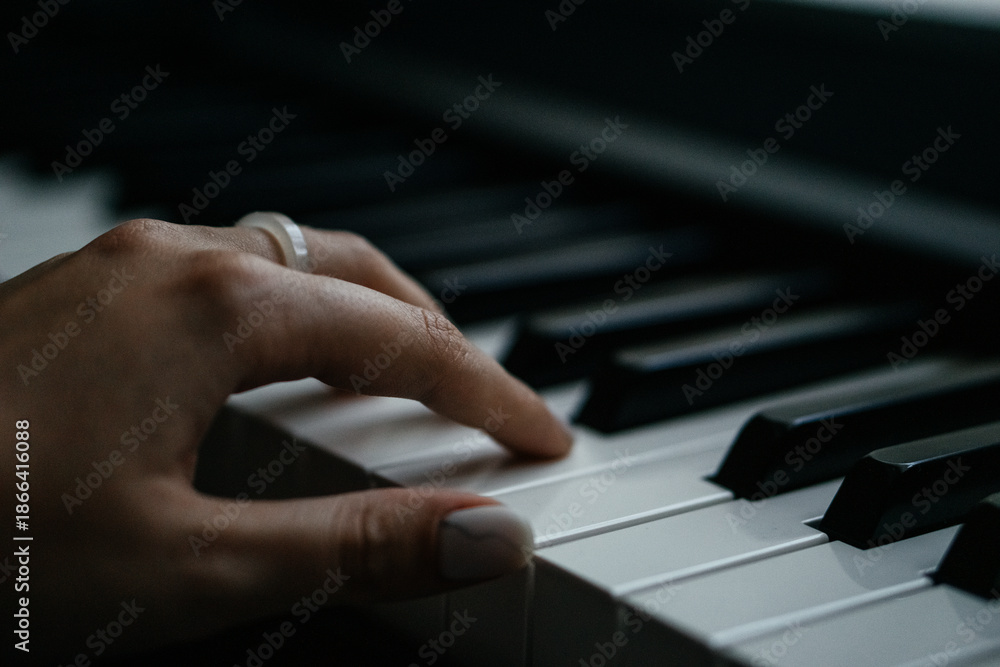 Obraz premium Piano keys person plays classical music black and white