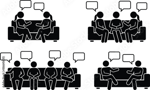 People sitting on sofa and talking to each other