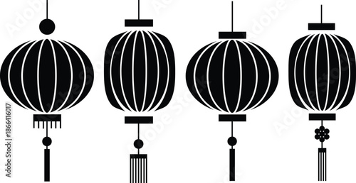 Four Black Silhouettes of Chinese Lanterns traditional