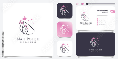 Beauty nail logo design vector with creative unique style Premium Vector