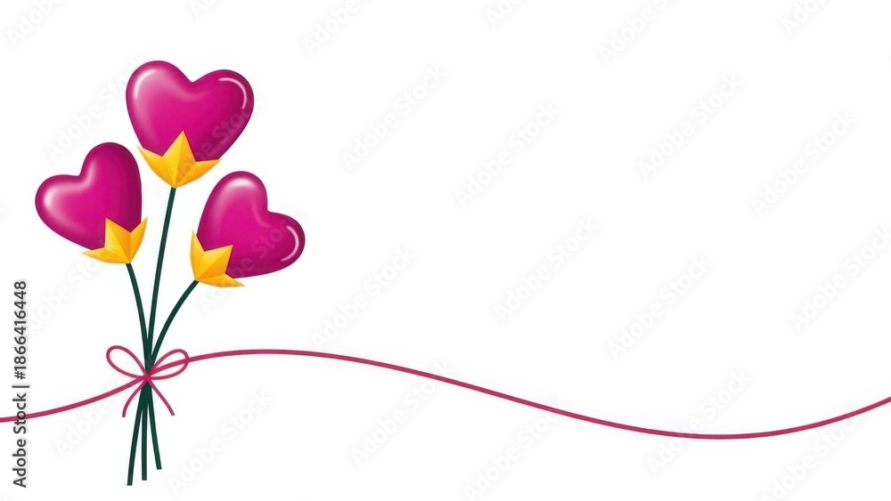 Naklejka premium Three pink heart balloons tied together with ribbon