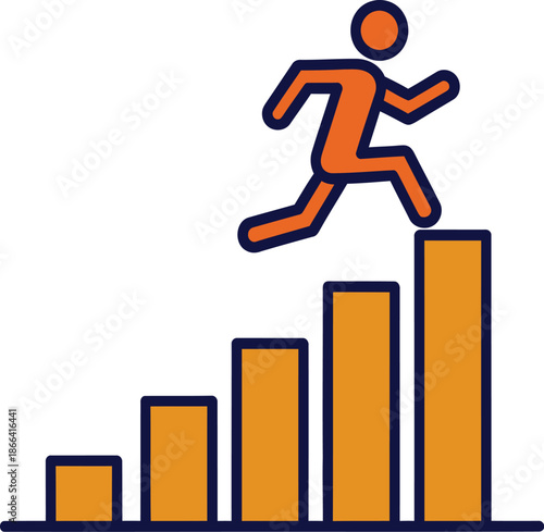A person runs up a bar graph, symbolizing growth and progress in business