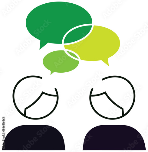 Vector illustration of two people talking with speech bubbles above heads