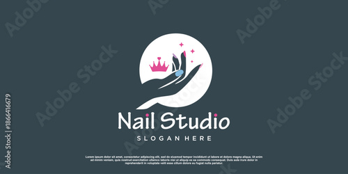 Beauty nail logo design vector with creative unique style Premium Vector