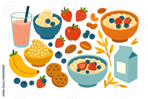 Delicious breakfast spread with healthy snacks and fruits