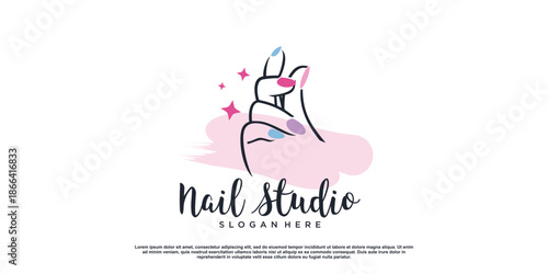 Beauty nail logo design vector with creative unique style Premium Vector