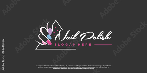 Beauty nail logo design vector with creative unique style Premium Vector