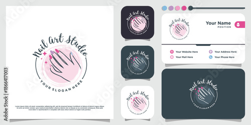 Beauty nail logo design vector with creative unique style Premium Vector