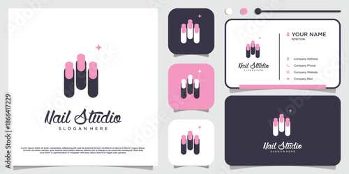 Beauty nail logo design vector with creative unique style Premium Vector