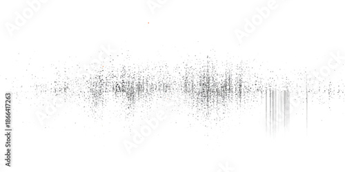 Horizontal abstract black grunge texture with speckles and scratches on a clean white background