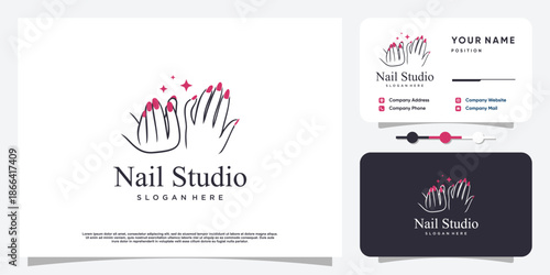 Beauty nail logo design vector with creative unique style Premium Vector