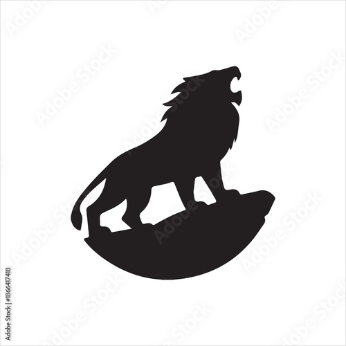  Silhouette roaring lion standing on rock formation Vector illustration