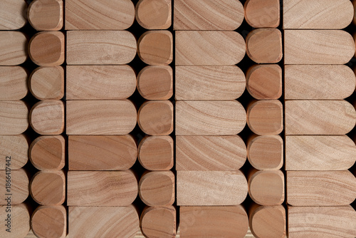 Set of stacked wooden pieces with fine and clean texture of wood of white oak