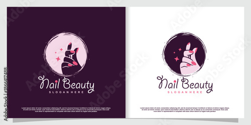 Beauty nail logo design vector with creative unique style Premium Vector
