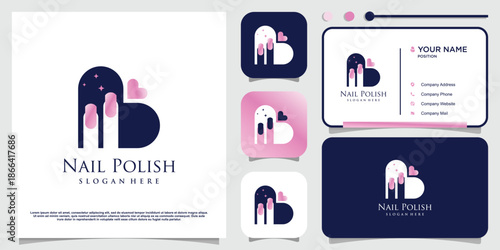 Beauty nail logo design vector with creative unique style Premium Vector