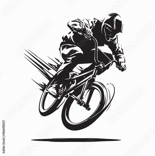 Cyclist Rider Bmx Performs Trick Jump Logo Silhouette Vector on white Background