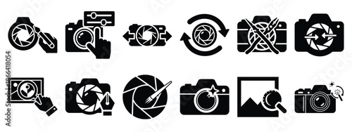 Minimalist black silhouette of a photo retouch vector icon set.