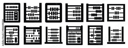 Minimalist black silhouette of a abacus calculator vector icon set.