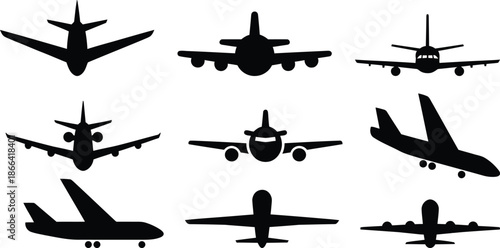 Collection of different airplane silhouettes